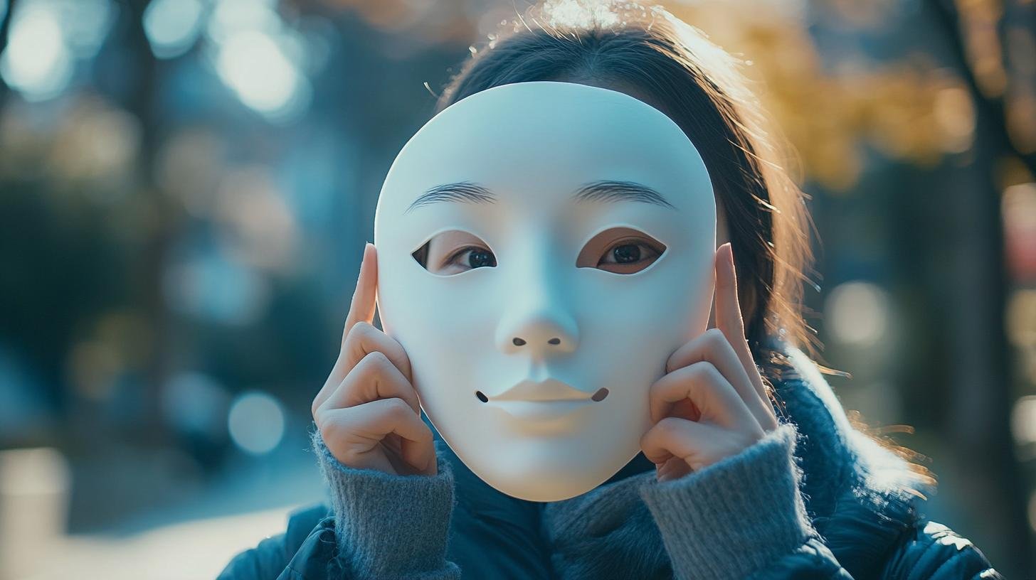 Person holding a white mask in front of their face outdoors during daytime